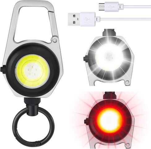 LED Retractable Keychain Light, 4 Light Modes, Type-C Charging, Tactical ID Badge Holder Reel with Rope and Key Ring, with 32" Steel Retractable Cord in Saudi Arabia
