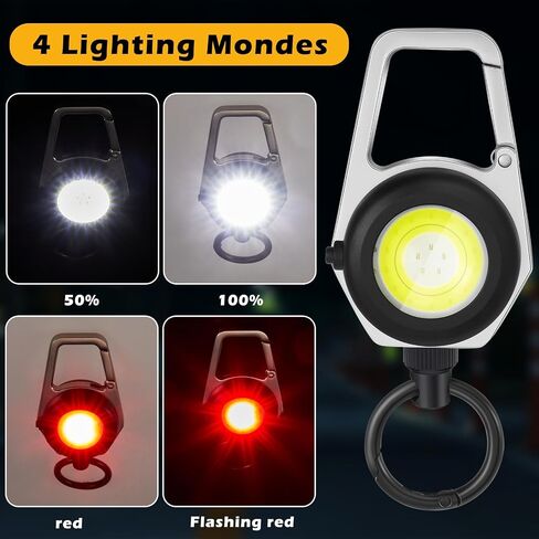 LED Retractable Keychain Light, 4 Light Modes, Type-C Charging, Tactical ID Badge Holder Reel with Rope and Key Ring, with 32" Steel Retractable Cord in Saudi Arabia