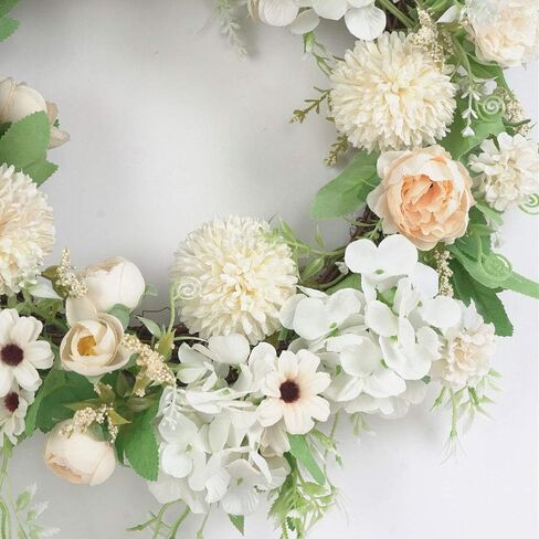 Spring Wreath Silk Peony Wreath with Green Leaves, Artificial Hydrangea and Peony Flower Wreath for Front Door, Welcome Front Door Wreath for Wedding Wall Home Decor(Blue) in Saudi Arabia