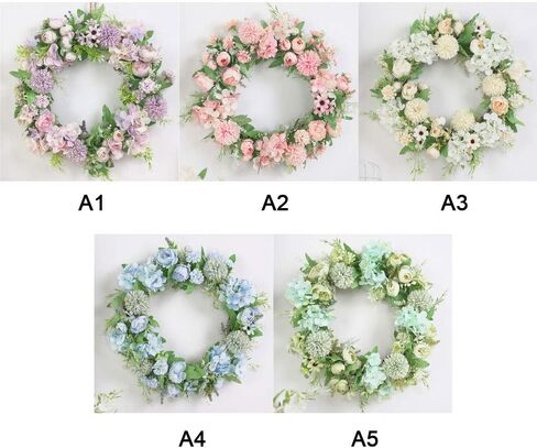 Spring Wreath Silk Peony Wreath with Green Leaves, Artificial Hydrangea and Peony Flower Wreath for Front Door, Welcome Front Door Wreath for Wedding Wall Home Decor(Blue) in Saudi Arabia