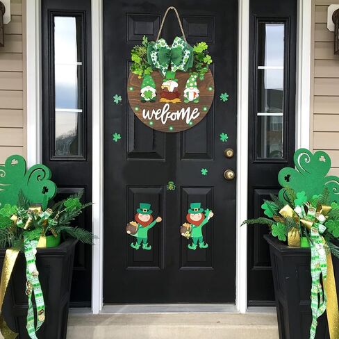 زينة إكليل عيد القديس باتريك من CandyHome، علامة ترحيب معلقة على شكل شامروك خشبي مضاء للباب الأمامي مع قوس الشريط والبرسيم الاصطناعي لباب الحفلات والشرفة وديكور يوم القديس باتريك الأيرلندي in Kuwait