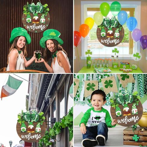 زينة إكليل عيد القديس باتريك من CandyHome، علامة ترحيب معلقة على شكل شامروك خشبي مضاء للباب الأمامي مع قوس الشريط والبرسيم الاصطناعي لباب الحفلات والشرفة وديكور يوم القديس باتريك الأيرلندي in Kuwait