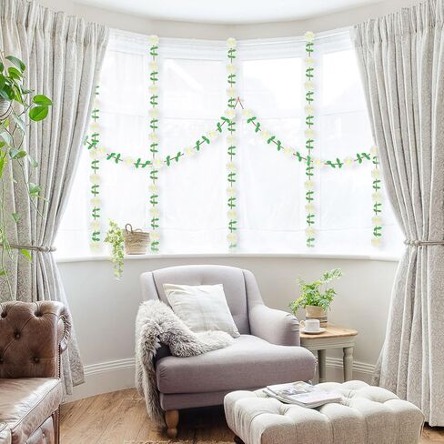 قطعتان من إكليل زهور الأقحوان لتزيين حفلات الأقحوان مع أوراق خضراء وأوراق نبات الكرمة الاصطناعية لحفلات الزفاف وحفلات استقبال المولود الجديد والحديقة ورف المزرعة وأكاليل المنزل والحرف اليدوية in Kuwait