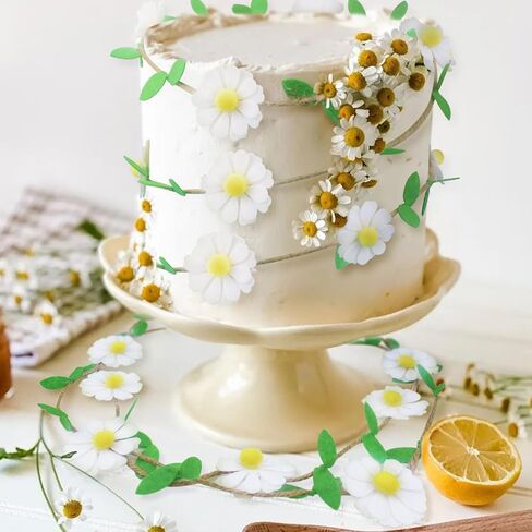 قطعتان من إكليل زهور الأقحوان لتزيين حفلات الأقحوان مع أوراق خضراء وأوراق نبات الكرمة الاصطناعية لحفلات الزفاف وحفلات استقبال المولود الجديد والحديقة ورف المزرعة وأكاليل المنزل والحرف اليدوية in Kuwait