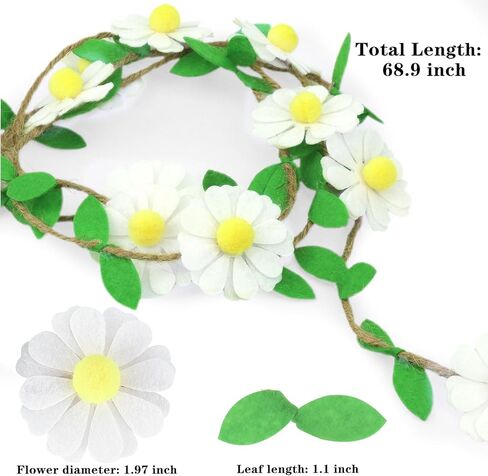 قطعتان من إكليل زهور الأقحوان لتزيين حفلات الأقحوان مع أوراق خضراء وأوراق نبات الكرمة الاصطناعية لحفلات الزفاف وحفلات استقبال المولود الجديد والحديقة ورف المزرعة وأكاليل المنزل والحرف اليدوية in Kuwait