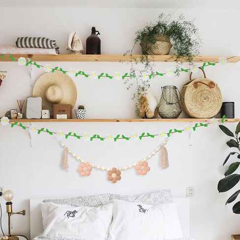 قطعتان من إكليل زهور الأقحوان لتزيين حفلات الأقحوان مع أوراق خضراء وأوراق نبات الكرمة الاصطناعية لحفلات الزفاف وحفلات استقبال المولود الجديد والحديقة ورف المزرعة وأكاليل المنزل والحرف اليدوية in Kuwait