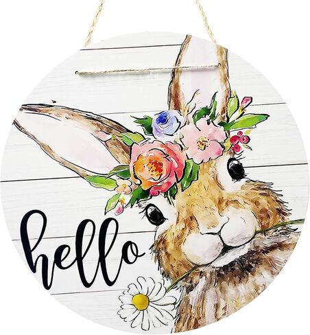 مرحبا الصيف أرنب عيد الفصح علامة أرنب لديكور الباب الأمامي، الربيع ريفي مزرعة إكليل خشبي داخلي الجدار شنقا الديكور ديزي الزهور الخشب باب شماعات للشرفة الخارجية في الهواء الطلق in Kuwait