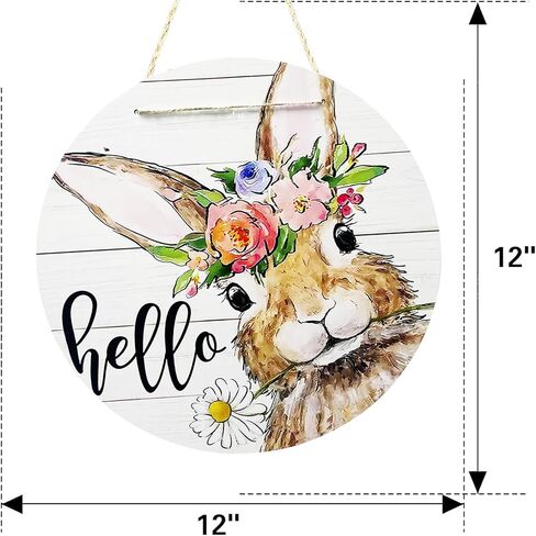 مرحبا الصيف أرنب عيد الفصح علامة أرنب لديكور الباب الأمامي، الربيع ريفي مزرعة إكليل خشبي داخلي الجدار شنقا الديكور ديزي الزهور الخشب باب شماعات للشرفة الخارجية في الهواء الطلق in Kuwait