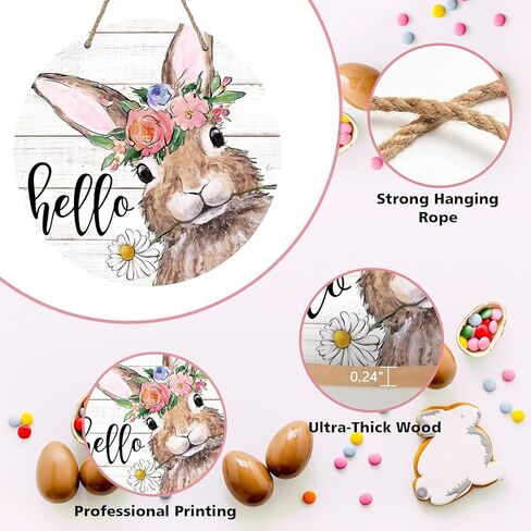 مرحبا الصيف أرنب عيد الفصح علامة أرنب لديكور الباب الأمامي، الربيع ريفي مزرعة إكليل خشبي داخلي الجدار شنقا الديكور ديزي الزهور الخشب باب شماعات للشرفة الخارجية في الهواء الطلق in Kuwait