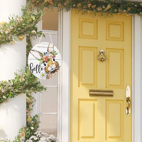مرحبا الصيف أرنب عيد الفصح علامة أرنب لديكور الباب الأمامي، الربيع ريفي مزرعة إكليل خشبي داخلي الجدار شنقا الديكور ديزي الزهور الخشب باب شماعات للشرفة الخارجية في الهواء الطلق in Kuwait