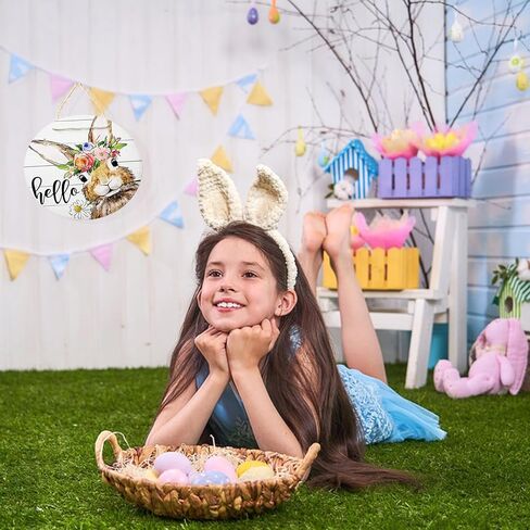 مرحبا الصيف أرنب عيد الفصح علامة أرنب لديكور الباب الأمامي، الربيع ريفي مزرعة إكليل خشبي داخلي الجدار شنقا الديكور ديزي الزهور الخشب باب شماعات للشرفة الخارجية في الهواء الطلق in Kuwait