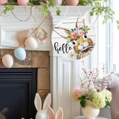 مرحبا الصيف أرنب عيد الفصح علامة أرنب لديكور الباب الأمامي، الربيع ريفي مزرعة إكليل خشبي داخلي الجدار شنقا الديكور ديزي الزهور الخشب باب شماعات للشرفة الخارجية في الهواء الطلق in Kuwait