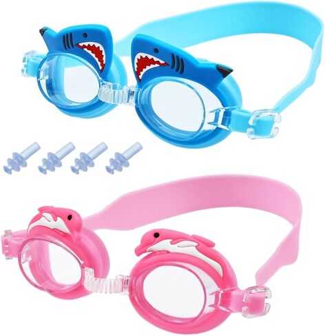 عبوتان من نظارات السباحة للأطفال، نظارات سباحة مضادة للضباب مع سدادات أذن للسباحة، نظارات سباحة مانعة للتسرب للأطفال/الأطفال الصغار/الأولاد/البنات/الشباب in Kuwait