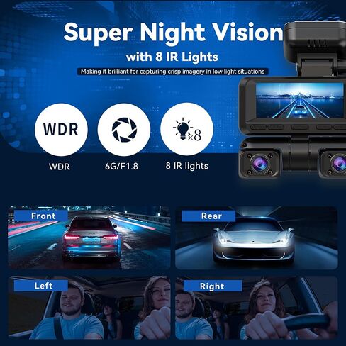 كاميرا داش كام أمامية وخلفية داخلية 4 قنوات 360 درجة، كاميرا داش بدقة 4K/2K/1080P عالية الدقة للسيارات، بطاقة مجانية 128 جيجابايت، كاميرا سيارة مدمجة واي فاي GPS، شاشة IPS 3.18 بوصة، رؤية ليلية، WDR، وضع انتظار 24 ساعة ( د4) in Kuwait