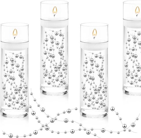 50Pcs Floating-Effect Silver Pearl Strings for Floating Candles, 13.5in Faux Pearls for Vase Filler, Centerpiece Table Decorations for Wedding, Party, Event (Silver) in Kuwait