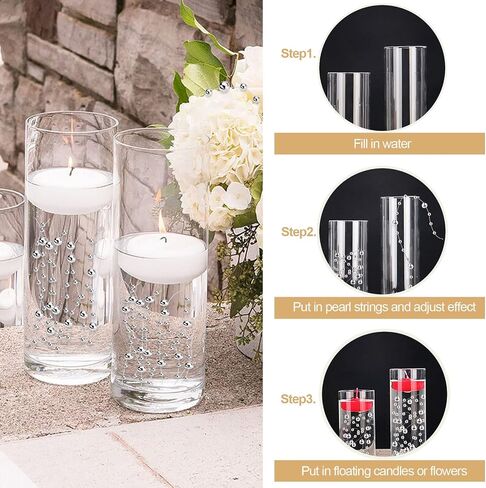 50Pcs Floating-Effect Silver Pearl Strings for Floating Candles, 13.5in Faux Pearls for Vase Filler, Centerpiece Table Decorations for Wedding, Party, Event (Silver) in Kuwait