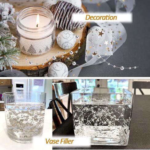 50Pcs Floating-Effect Silver Pearl Strings for Floating Candles, 13.5in Faux Pearls for Vase Filler, Centerpiece Table Decorations for Wedding, Party, Event (Silver) in Kuwait