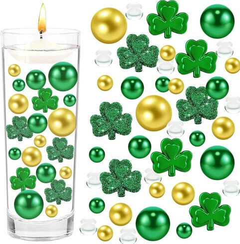 10110Pcs St. Patrick's Day Vase Filler Decorations Acrylic Shamrocks Ornament Floating Pearls Vase Decor Filler Table Centerpieces Home Decor in Kuwait