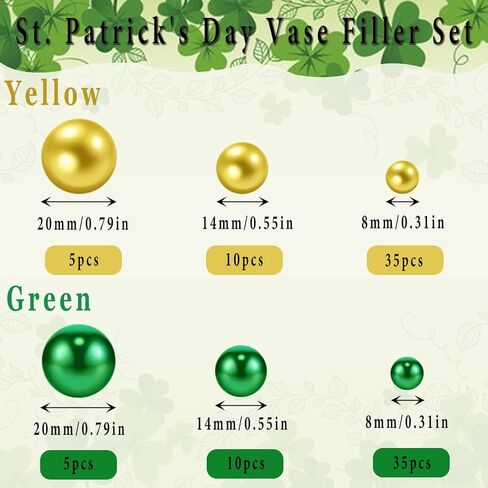10110Pcs St. Patrick's Day Vase Filler Decorations Acrylic Shamrocks Ornament Floating Pearls Vase Decor Filler Table Centerpieces Home Decor in Kuwait