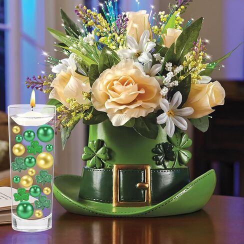 10110Pcs St. Patrick's Day Vase Filler Decorations Acrylic Shamrocks Ornament Floating Pearls Vase Decor Filler Table Centerpieces Home Decor in Kuwait