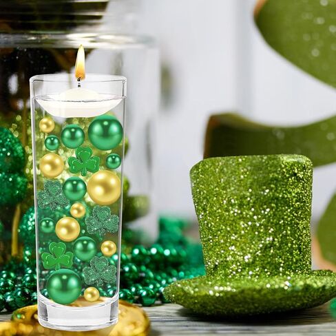 10110Pcs St. Patrick's Day Vase Filler Decorations Acrylic Shamrocks Ornament Floating Pearls Vase Decor Filler Table Centerpieces Home Decor in Kuwait
