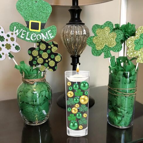 10110Pcs St. Patrick's Day Vase Filler Decorations Acrylic Shamrocks Ornament Floating Pearls Vase Decor Filler Table Centerpieces Home Decor in Kuwait