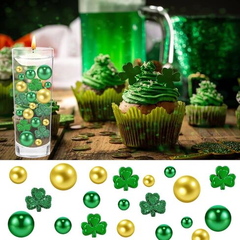 10110Pcs St. Patrick's Day Vase Filler Decorations Acrylic Shamrocks Ornament Floating Pearls Vase Decor Filler Table Centerpieces Home Decor in Kuwait