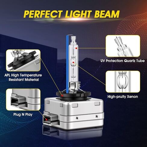 مصابيح أمامية TECTICO D2S Xenon HID، مصابيح أمامية بيضاء عالية/منخفضة الشعاع بقدرة 35 وات 8000 كلفن، مصابيح بديلة للسيارات، عبوة من قطعتين in Kuwait