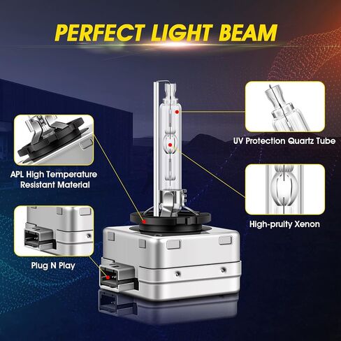 مصابيح أمامية TECTICO D2S Xenon HID، مصابيح أمامية بيضاء عالية/منخفضة الشعاع بقدرة 35 وات 8000 كلفن، مصابيح بديلة للسيارات، عبوة من قطعتين in Kuwait
