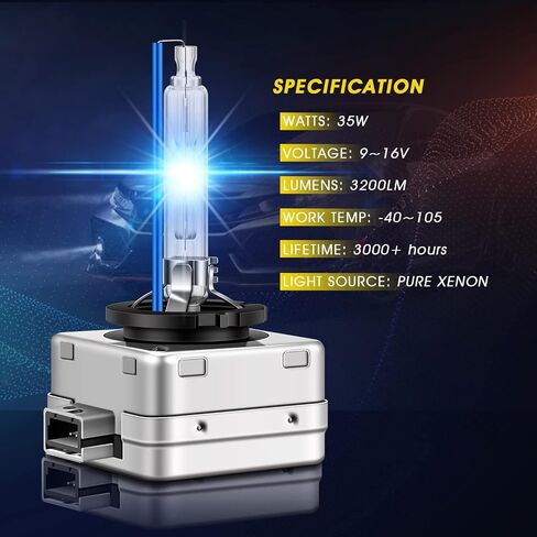 مصابيح أمامية TECTICO D2S Xenon HID، مصابيح أمامية بيضاء عالية/منخفضة الشعاع بقدرة 35 وات 8000 كلفن، مصابيح بديلة للسيارات، عبوة من قطعتين in Kuwait