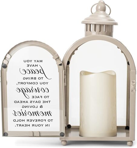 Elanze Designs السلام يجلب الراحة والشجاعة مقاس 11 × 5.5 فانوس شموع معدني وزجاجي in Kuwait