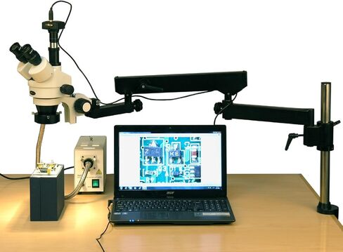 AmScope SM-8TZZ-FOR-10M مجهر تكبير ستيريو رقمي احترافي ثلاثي العينيات، عدسات WH10x وWH20x، تكبير 3.5X-180X، هدف تكبير 0.7X-4.5X، ضوء حلقة من الألياف الضوئية، حامل ذراع مفصلي، 110 فولت - 240 فولت، يتضمن 0.5x و2.0x Barlow Len in Saudi Arabia