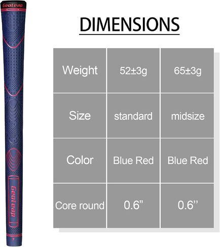 Geoleap Glory-T Rubber Golf Grips Set of 13-Thumb Pattern, Soft Feel, Anti-Slip, Standard/Midsize,6 Colors Optional, Comfortable Hybrid Golf Club Grips in Saudi Arabia