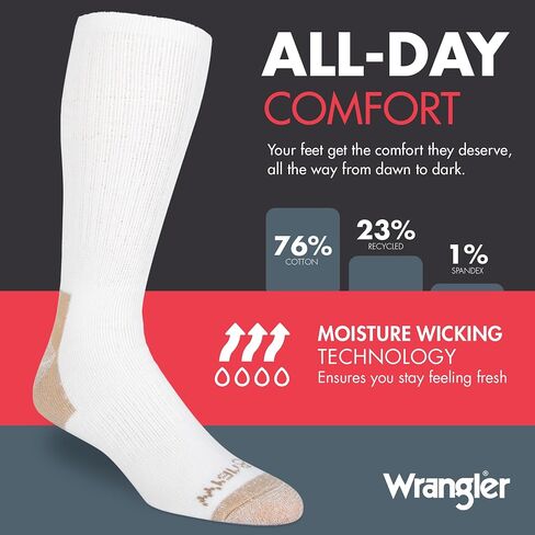 Wrangler - 365 Mens Crew Socks - Long Tube Full Cushion Mens Socks Fits Sizes 6-12 in Saudi Arabia