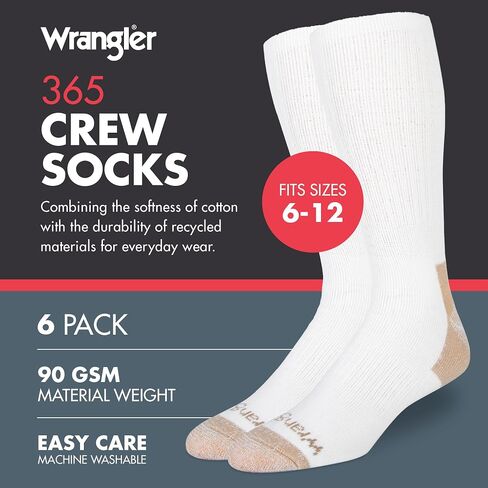 Wrangler - 365 Mens Crew Socks - Long Tube Full Cushion Mens Socks Fits Sizes 6-12 in Saudi Arabia