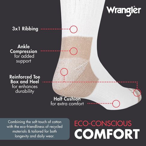 Wrangler - 365 Mens Crew Socks - Long Tube Full Cushion Mens Socks Fits Sizes 6-12 in Saudi Arabia