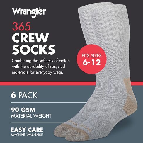 Wrangler - 365 Mens Crew Socks - Long Tube Full Cushion Mens Socks Fits Sizes 6-12 in Saudi Arabia