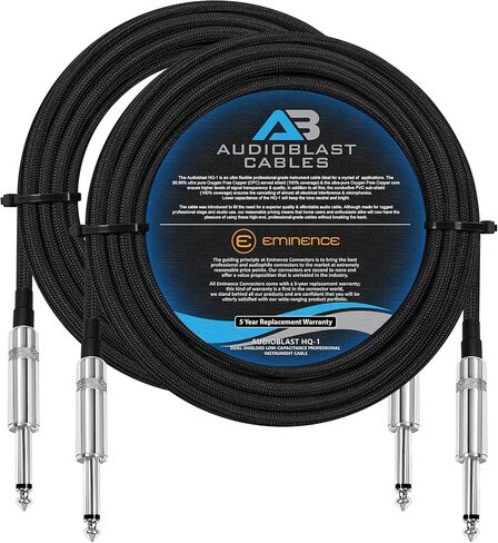 Audioblast - وحدتان - 18 قدمًا - HQ-1 - جديلة (أسود) مرنة - محمية مزدوجة (100%) - كابل تصحيح دواسة تأثيرات آلة الجيتار مع مقابس TS مستقيمة ¼ بوصة (6.35 مم) وأحذية مزدوجة متداخلة in Kuwait