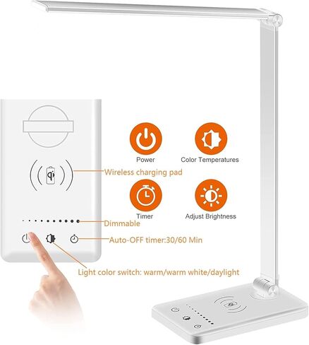 مصباح مكتب LED مصباح طاولة قابل للتعتيم للقراءة مع منفذ شحن USB، 5 أوضاع إضاءة، تحكم حساس، مؤقت إيقاف تلقائي 30/60 دقيقة، مصباح مكتب للعناية بالعين (فضي، أبيض) in Kuwait