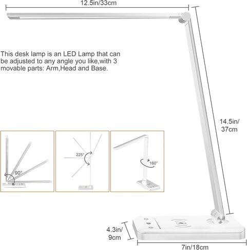 مصباح مكتب LED مصباح طاولة قابل للتعتيم للقراءة مع منفذ شحن USB، 5 أوضاع إضاءة، تحكم حساس، مؤقت إيقاف تلقائي 30/60 دقيقة، مصباح مكتب للعناية بالعين (فضي، أبيض) in Kuwait