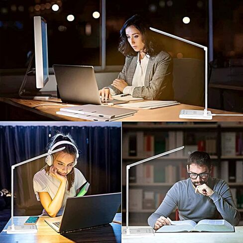 مصباح مكتب LED مصباح طاولة قابل للتعتيم للقراءة مع منفذ شحن USB، 5 أوضاع إضاءة، تحكم حساس، مؤقت إيقاف تلقائي 30/60 دقيقة، مصباح مكتب للعناية بالعين (فضي، أبيض) in Kuwait