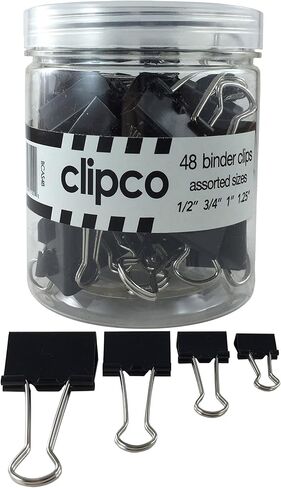 مرطبان مشابك مجلدة بأحجام متنوعة، ميكرو ميني صغير ومتوسط، أسود (48 قطعة) in Kuwait