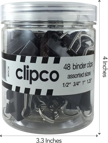 مرطبان مشابك مجلدة بأحجام متنوعة، ميكرو ميني صغير ومتوسط، أسود (48 قطعة) in Kuwait