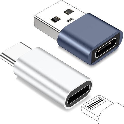 عبوتان لمحول Lightning إلى USB C ومحول USB C، شحن ونقل بيانات سريع 27 وات، محول USB C إلى Lightning لجهاز iPhone 15 Pro Max Plus، لجهاز iPad وSamsung S23 (ليس للصوت)، أزرق + فضي in Saudi Arabia