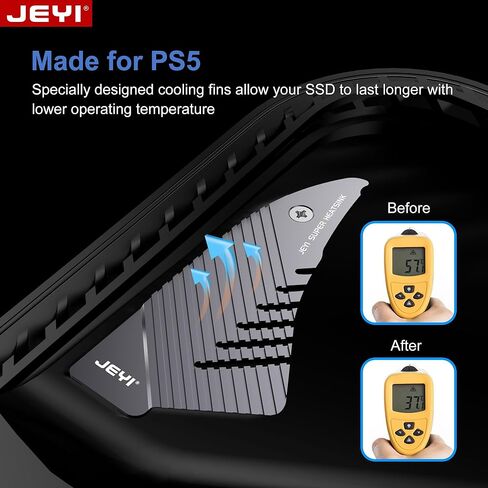 JEYI Design PS5 NVMe SSD Heatsink، مبرد ألومنيوم فضائي لجهاز Playstation 5 داخلي PCIe M.2 NVMe 4.0 Gen4، وسادات حرارية ودبوس قفل خلفي سهل التركيب in Kuwait