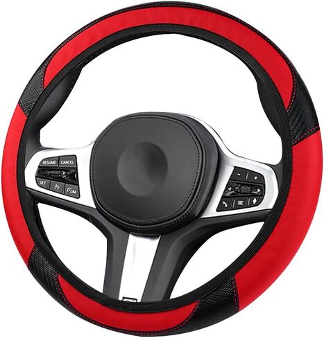 Car Steering Wheel Cover, Anti-Slip PU Leather & Carbon Fiber Steering Wheel Protector, Universal 14.5-15 Inch, Automotive Interior Accessories, Fit for Most Cars SUVs in Kuwait