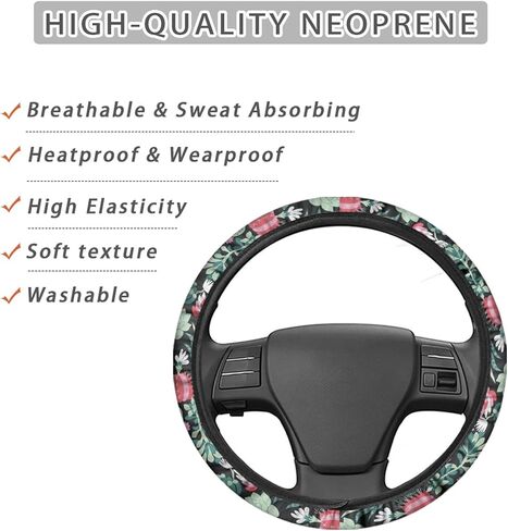 Cactus Succulent Plants Girly Cute Watercolor Neoprene Car Steering Wheel Protector Cover for Women Universal Fit (15 Inch) in Saudi Arabia