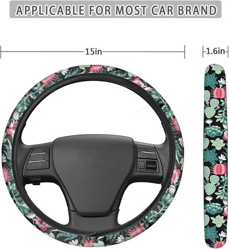 Cactus Succulent Plants Girly Cute Watercolor Neoprene Car Steering Wheel Protector Cover for Women Universal Fit (15 Inch) in Saudi Arabia