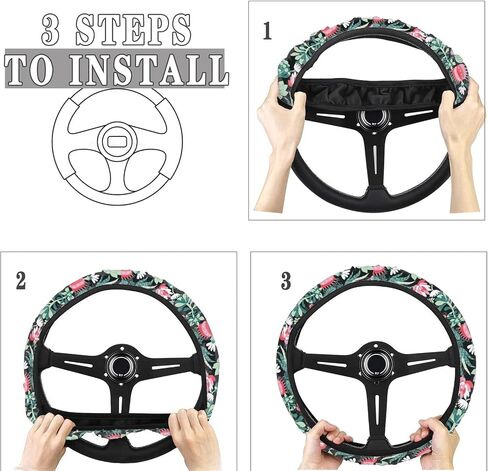 Cactus Succulent Plants Girly Cute Watercolor Neoprene Car Steering Wheel Protector Cover for Women Universal Fit (15 Inch) in Saudi Arabia