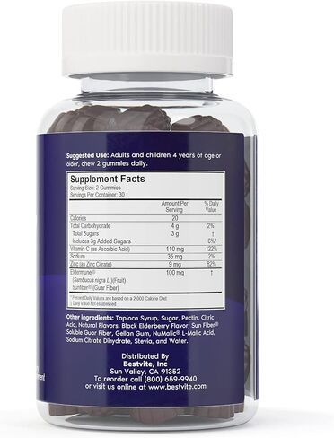 BESTVITE علكات نبات البلسان مع الزنك وفيتامين C مع Eldermune™ (60 علكة) - نباتي - خالي من الغلوتين - بدون محليات صناعية - دعم المناعة in Saudi Arabia